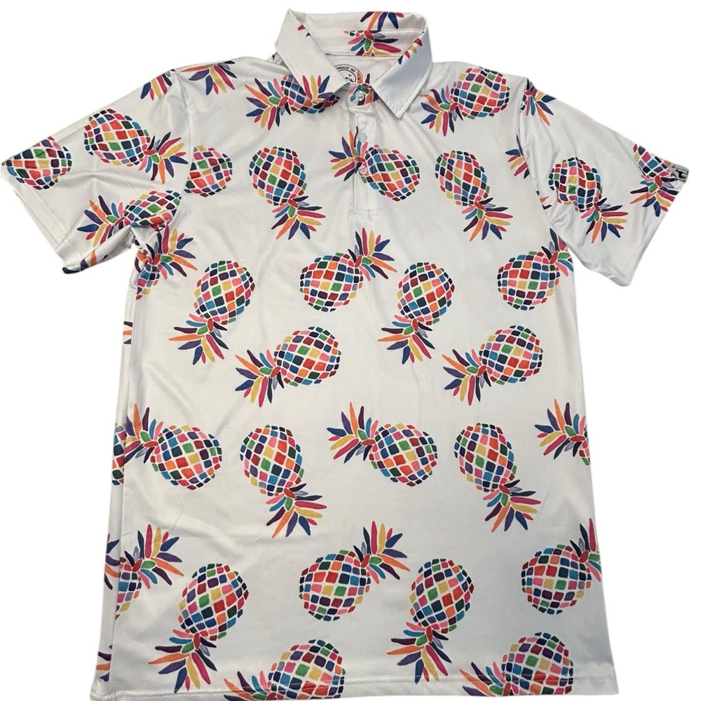 Proud 90‎ Pineapple Print Men's Performance Golf Polo Shirt Large